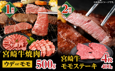 宮崎牛赤身定期便 全4回  宮崎牛 牛肉 肉 赤身 定期便 ウデ肉 モモ肉 焼肉 ステーキ スライス ブロック 高たんぱく