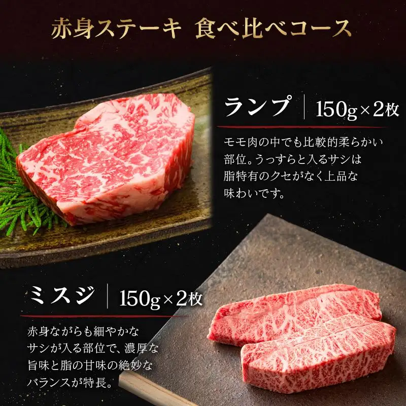 【定期便】宮崎県 倉薗牧場 A4等級以上 倉薗牛・希少部位 赤身 ステーキ 食べ比べコース 計4回