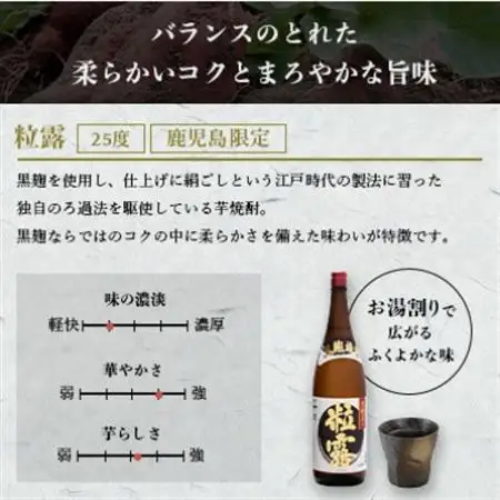 【本格焼酎】粒露 【鹿児島限定】900ml×6本 B5-7_酒・アルコール 芋焼酎 焼酎 _【配送不可地域：離島】【1573655】