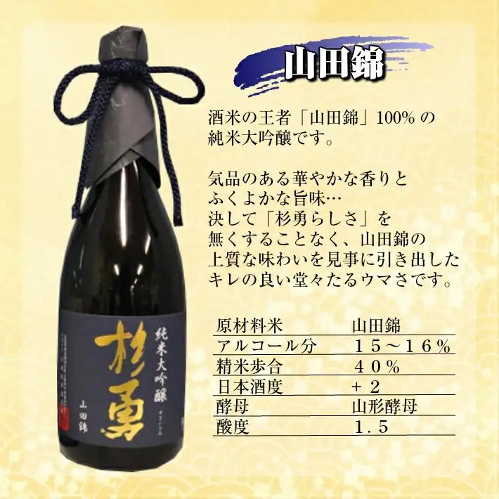 杉勇純米大吟醸飲み比べセット 純米大吟醸 杉勇 出羽燦々 山田錦 雪女神 山形県 遊佐町 庄内 日本酒 酒 お酒 清酒 詰合せ セット品 飲み比べ 家飲み 宅飲み おうち時間 [269]