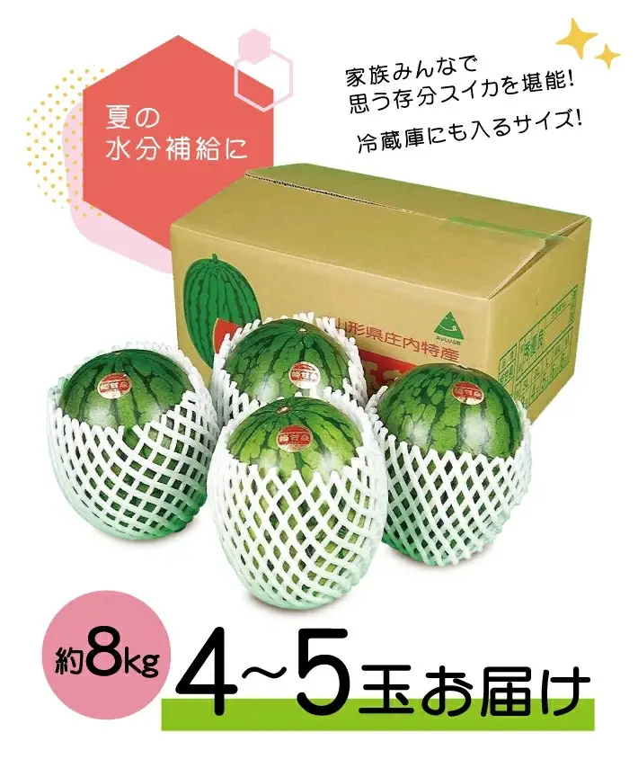 小玉スイカ 約8kg 4～5玉入 山形県遊佐町産 7月上旬～7月下旬頃お届け ※着日指定不可 果物 フルーツ スイカ すいか 西瓜 小玉すいか 小玉 夏 東北 山形県 遊佐町 庄内 庄内砂丘 JA [1225]