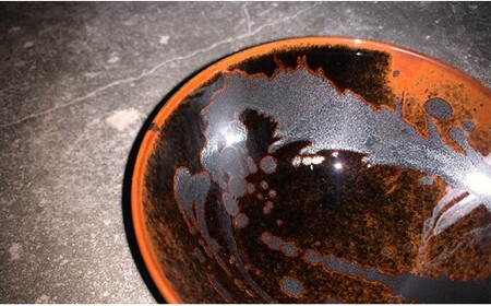 井上祐希作 天目銀滴飯碗（中）井上萬二窯 お茶碗 ドリッピング 作家 ご飯茶碗 一点もの ごはん茶碗 ろくろ 和食器 食器 うつわ 器 手作り アート 天目 35000円 3.5万円 A35-390