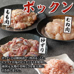 i1038 南国元気鶏のポックン詰め合わせ〈ガーリックソルト〉(合計600g・100g×各2P) ポックン 南国元気鶏 鶏肉 とり 腿肉 胸肉 砂ずり にんにく 岩塩 ピンクソルト おかず おつまみ 惣菜 焼くだけ 冷凍 【慶尚園】