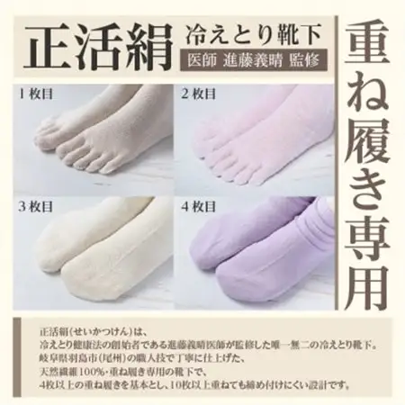 正活絹 冷えとり靴下 基本シルク・コットン4組セットA(Lサイズ)_装飾品・工芸品  靴・履物 _【1581458】