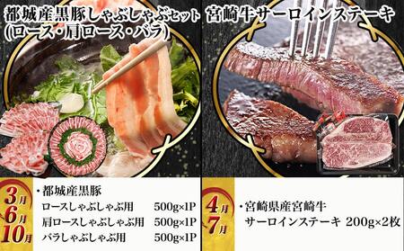 宮崎牛&黒豚 まるゆうバラエティ定期便(12ヶ月)_TAC12-N401_(都城市) 国産 宮崎牛 黒毛和牛 ローススライス サーロインステーキ 切り落とし 霜降り 赤身 黒豚 しゃぶしゃぶ 定期便 牛肉 豚肉 TAC12-N401 宮崎県都城市