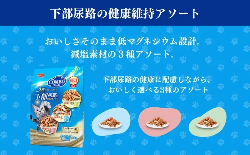 《ペットフード》日本ペットフード コンボ キャット 下部尿路の健康維持アソート 600g(120g×5袋入) ×12袋(ケース)