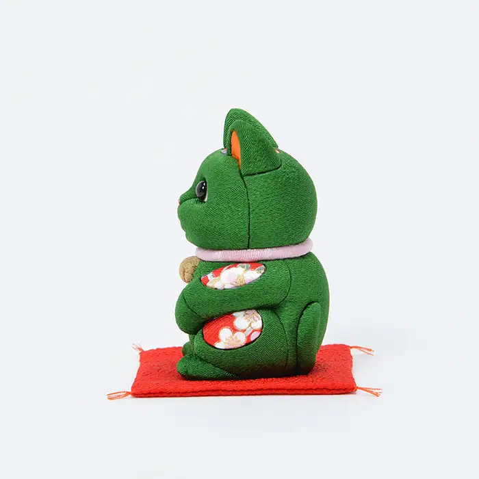 木目込人形（招き猫・風水（中）緑） ／ まねきねこ 猫 飾り物 人形