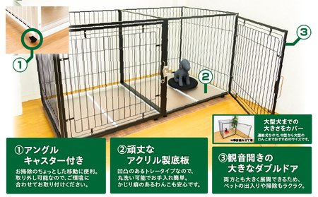 「 大型犬用 」 ペットケージ 9Mメッシュ2連結Wドア（ 赤 ） K319-004_03
