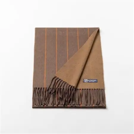 ペンシルストライプ　カシミヤ100%マフラー　(ダークブラウン・オレンジ×ダークベージュ)_装飾品・工芸品 マフラー・手袋 服飾小物 _【1583677】