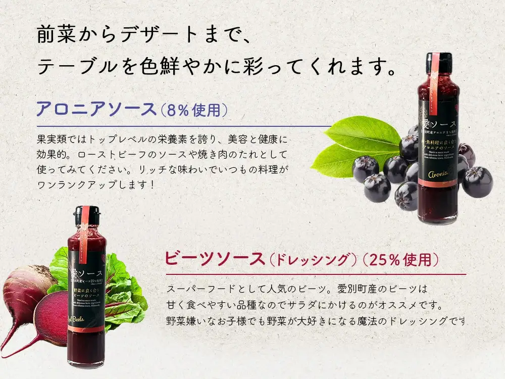 【ふるなび限定】【北海道愛別町産】愛ソース３本セット（ビーツ×2・アロニア）