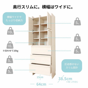 幅64cm 多種多様な収納のランドリーラック SE-1865TH ライトグレー×グレー 日本製 ≪寄付者様組み立て品≫ 【チェスト ランドリーチェスト 扉付き 洗面所 収納 薄型 スリム ランドリー サニタリー タオル 木製 新生活 国産】 [K-18802_02]
