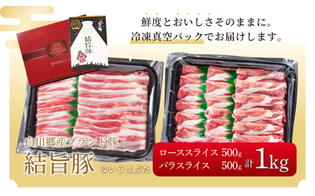 結旨豚 ローススライス 500g バラスライス 500g 計1kg 冷凍真空パック | 肉 お肉 豚肉 国産 食べ比べ セット 白川郷 岐阜県 白川村 ブランド豚 人気 おすすめ ギフト 11000円 飛騨高山ミート [MS012]