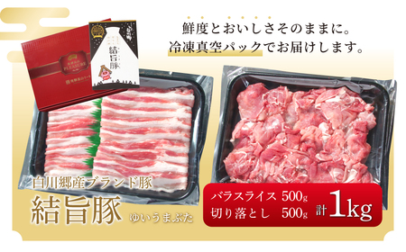 結旨豚 バラスライス 500g 切り落とし 500g 計1kg 冷凍真空パック | 肉 お肉 豚肉 国産 食べ比べ セット 白川郷 岐阜県 白川村 ブランド豚 人気 おすすめ ギフト 10000円 飛騨高山ミート [MS016]