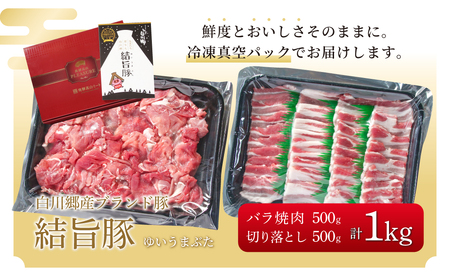 結旨豚 バラ焼肉 500g 切り落とし 500g 計1kg 冷凍真空パック | 肉 お肉 豚肉 国産 食べ比べ セット 白川郷 岐阜県 白川村 ブランド豚 人気 おすすめ ギフト 10000円 飛騨高山ミート [MS017]
