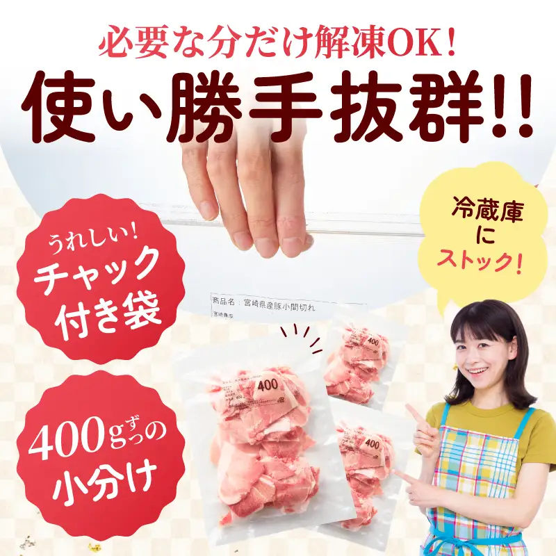 宮崎県産 豚こま切れ 計4kg 数量限定 肉 豚肉 小間切れ 豚こま 国産 食品 小分け 時短 便利 万能食材 晩ご飯 おかず お弁当 おつまみ 炒め物 煮物 豚汁 カレー 肉豆腐 冷凍 おすすめ 大容量 チャック付き袋 ギフト 贈り物 贈答 宮崎県 日南市 送料無料_D102-24