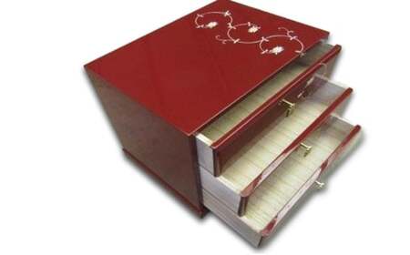 【高岡漆器】三つ引きタンス　古代朱　唐草 収納 ケース 整理 インテリア 伝統工芸品 富山県 高岡 FAD-1412
