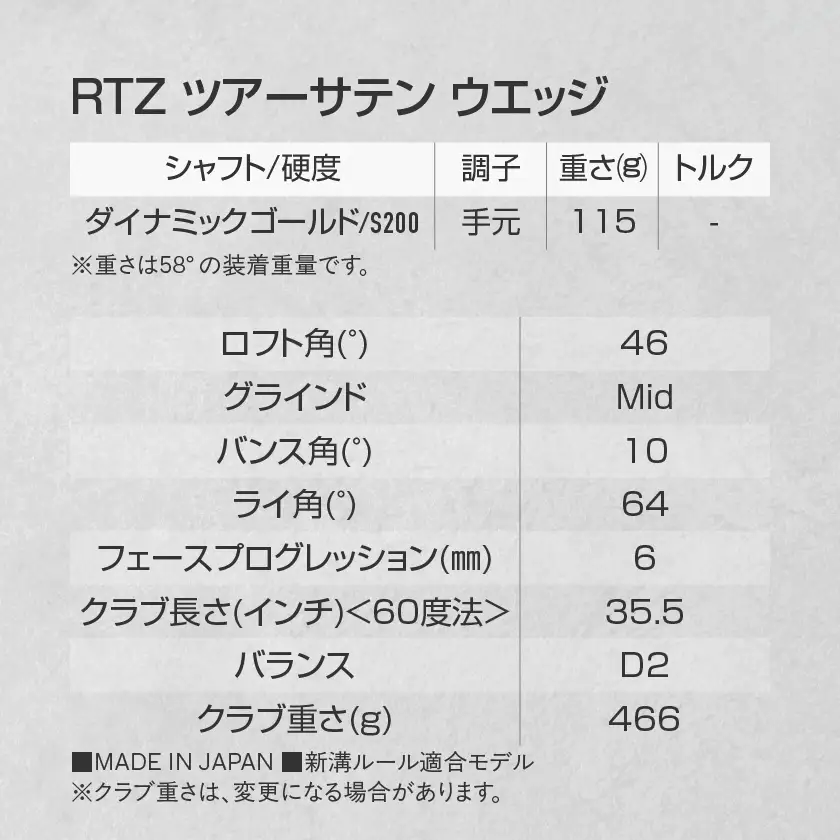 RTZ ツアーサテン ウエッジ【DG/46度/Mid/S200】《2025年モデル》_74-C701-46M_(都城市) ゴルフクラブ　ダンロップ　クリーブランド　RTZ　ウエッジ　ツアーサテン　ダイナミックゴールド　2025年モデ】