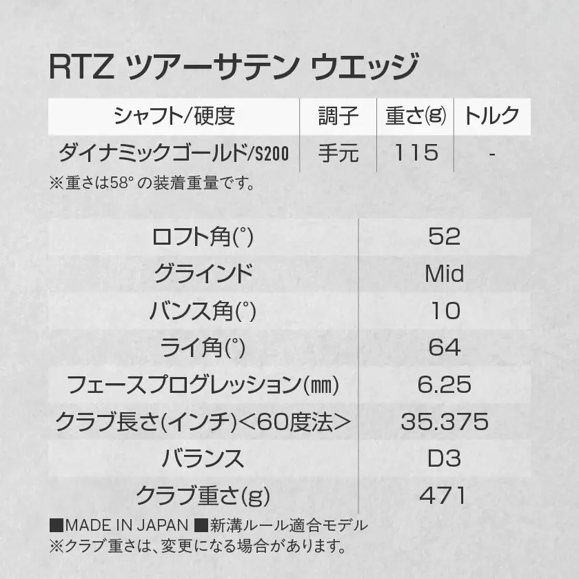 RTZ ツアーサテン ウエッジ【DG/52度/Mid/S200】《2025年モデル》〔74-C701-52M〕_(都城市) ゴルフクラブ　ダンロップ　クリーブランド　RTZ　ウエッジ　ツアーサテン　ダイナミックゴールド　2025年モデル