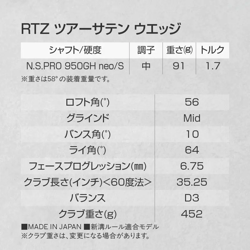 RTZ ツアーサテン ウエッジ【950GH/neo/56度/Mid/S】《2025年モデル》〔DI-C709-56M〕_(都城市) ゴルフクラブ　ダンロップ　クリーブランド　RTZ　ウエッジ　ツアーサテン　2025年モデル
