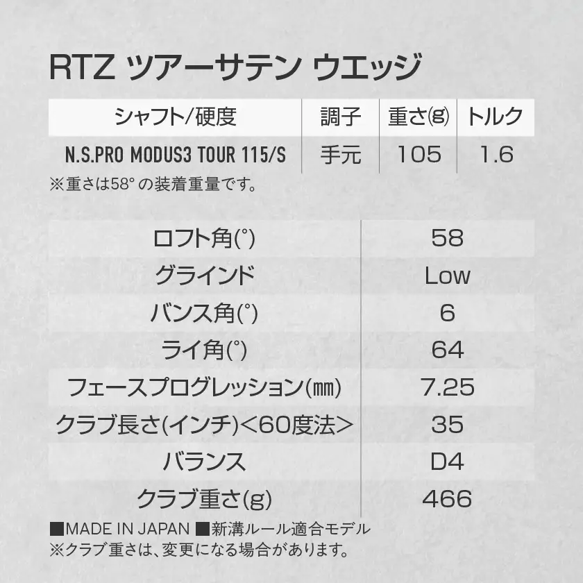 RTZ ツアーサテン ウエッジ【MODUS3/115/58度/Low/S】《2025年モデル》〔DI-C710-58L〕_(都城市) ゴルフクラブ　ダンロップ　クリーブランド　RTZ　ウエッジ　ツアーサテン　2025年モデル