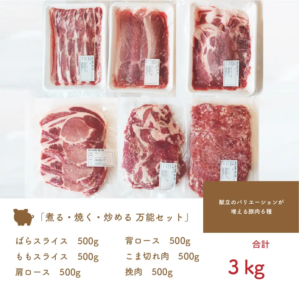 坂東市産の豚肉バラエティセット　約3kg No.841