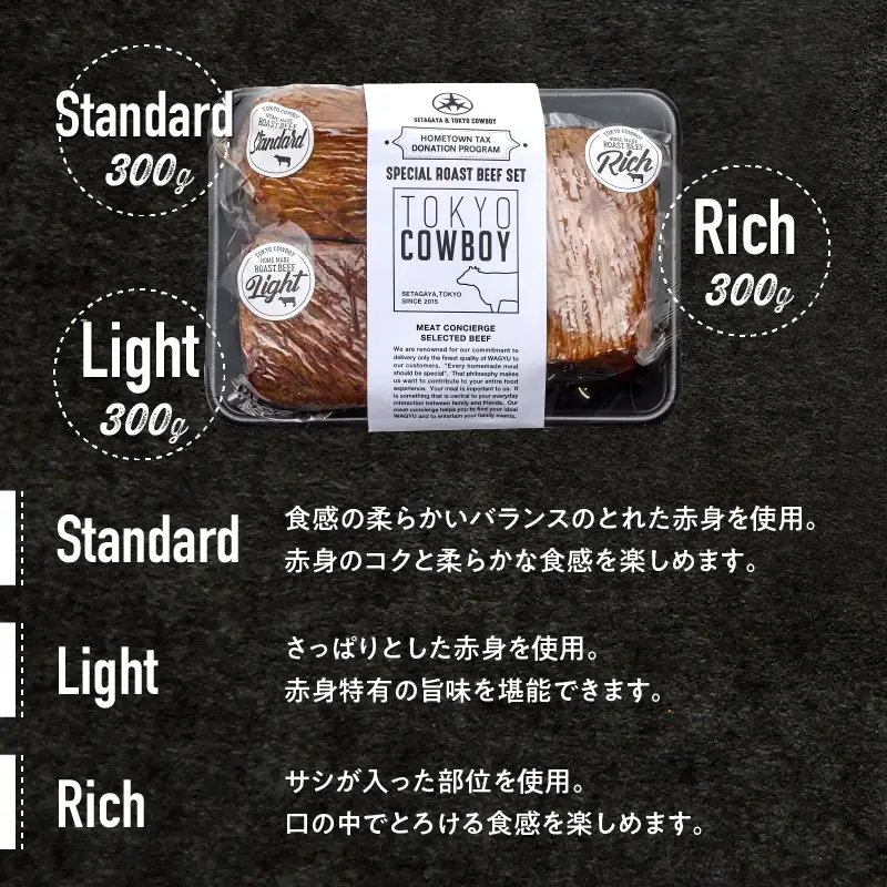 和牛専門店厳選 和牛ローストビーフ 3種 食べ比べ （300g×3） 国産 牛肉 赤身 高級 ローストビーフ 【TOKYO COWBOY】_0006-002-se4