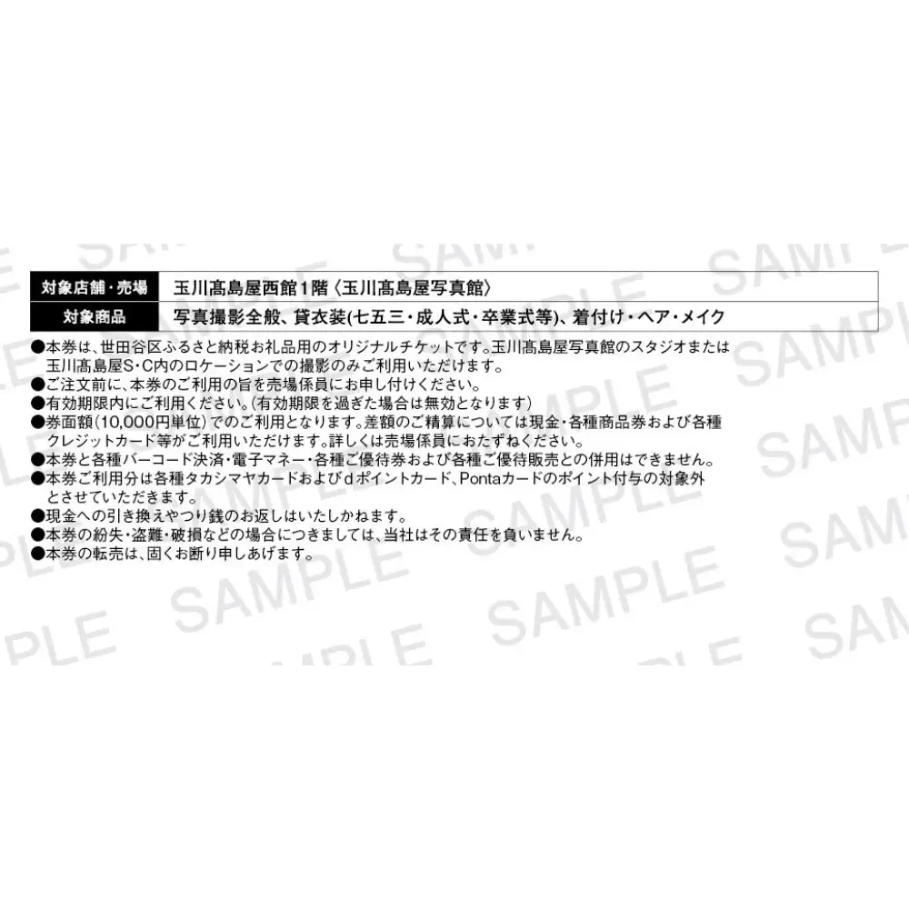 玉川高島屋写真館チケット（120,000円分）【高島屋選定品】チケット 体験 記念 撮影 プロカメラマン 思い出 家族 振袖 袴 卒業 七五三 ギフト プレゼント 東京 二子玉川 デパート _0012-1-017-se5