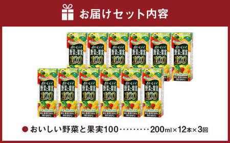 【3か月連続定期便】おいしい野菜と果実 200ml×12本×3回 合計36本 合計7.2L 果汁100% 野菜 果実 フルーツ ジュース フルーツジュース 常温 飲料 熊本県 らくのうマザーズ