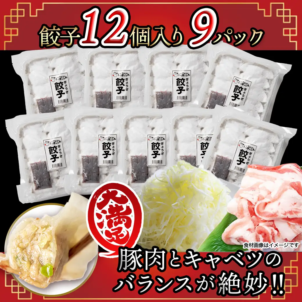 ばあちゃん本舗餃子108個_12-1512_(都城市) ばあちゃん本舗餃子 12個入り×9パック 豚肉とキャベツ 餃子のタレ付 焼き餃子 揚げ餃子 水餃子 おかず