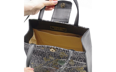 珠陽工芸トートバッグ　牛革コンビ黒葡萄柄　鞄 カバン レディース 東京 工芸品 自立型 牛革 ファッション 洋装 和装 雑貨