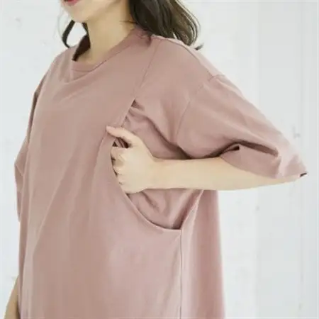 マタニティから使えるモーハウスの授乳服　シンプルワンピース(アプリコット)_装飾品・工芸品 女性・レディース 洋服 _【配送不可地域：離島・沖縄県】【1590251】