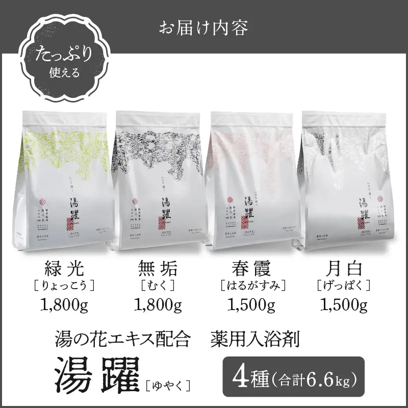 【たっぷり使える6.6㎏】薬用入浴剤 湯躍 4種セット 別府温泉湯の花エキス配合_B023-016