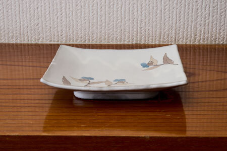 和紙染草花文四角皿 (H025108)
