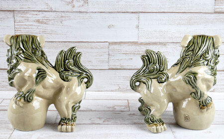 鋳込み　玉獅子　雌雄ペアセット【白】　シーサー