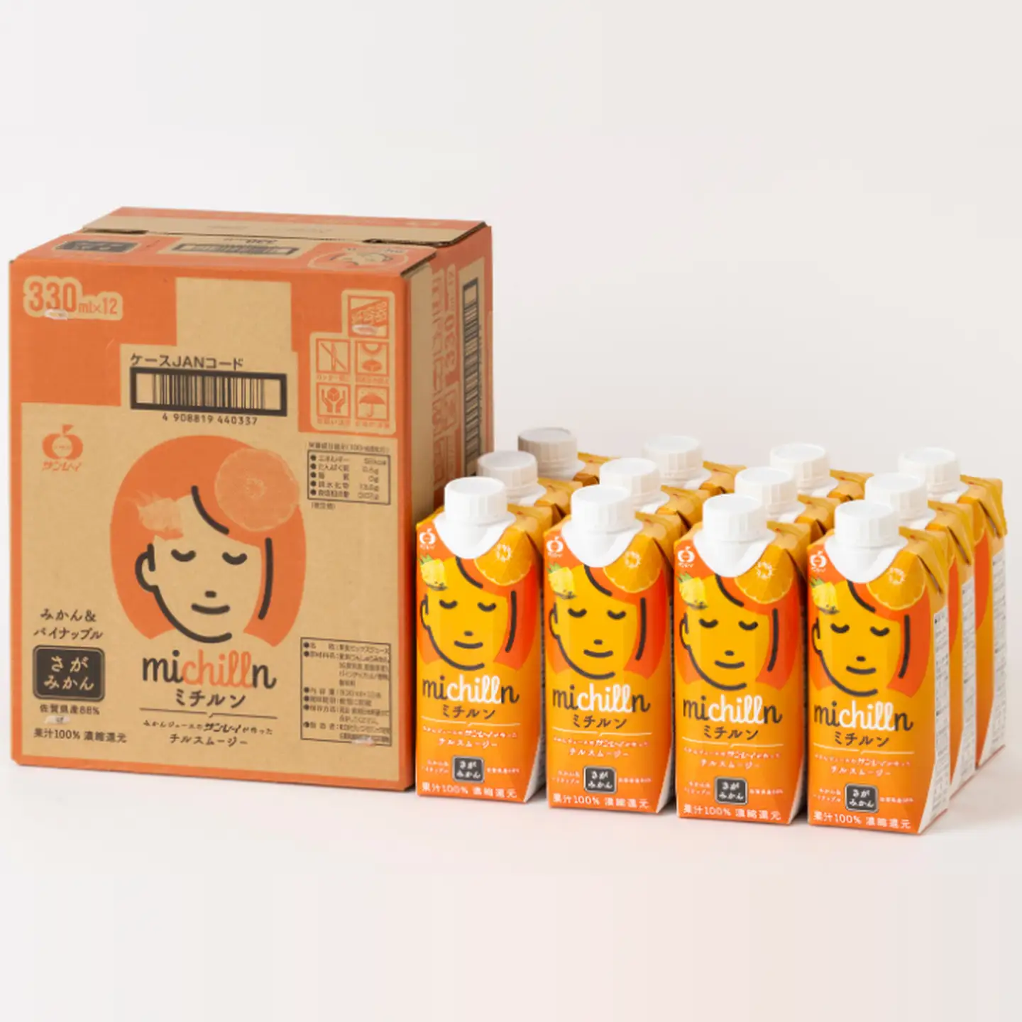 果汁100％！チルスムージー ミチルン 330ml×12本 フルーツジュース 佐賀みかん パインアップル：B110-050