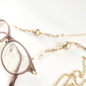 コットンパールのメガネチェーン(ベージュ)＊ネックレスやマスクチェーンの3way使用可 [1559]