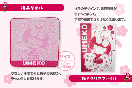 梅子グッズの詰め合わせ（ピンク） 梅子 グッズ タオル シール クリアファイル ファイル メモ帳 メモ 佐布里 梅 特産品 イラスト 日用品 観光大使 伝統工芸品 贈答 プレゼント 愛知県 知多市