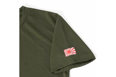Tシャツ【左腕 軍艦旗】自衛隊グッズ ワンポイント 旭日旗　オリーブグリーン　Mサイズ ku091-081-m-r