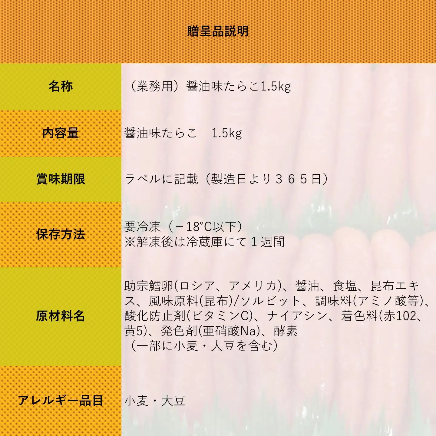【FN】（業務用）醤油味たらこ1.5kg