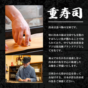 i1076-B 重寿司 食事券 チケットレス (3名様分) 寿司 握り にぎり お鮨 出水 地元 鮮魚 地魚 厳選食材 出水産黄金アジ  チケット 食事 食事券 券 お食事 和食 寿司 ディナー ディナーコース コース 【重寿司】