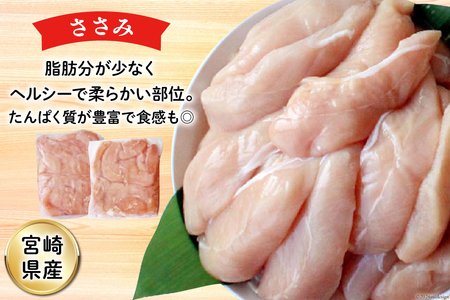 鶏肉 詰め合わせ 宮崎県産 若鶏 むね肉 ささみ 手羽元 セット 各1kg 2p 計6kg [九州児湯フーズ 宮崎県 美郷町 31ai0022]