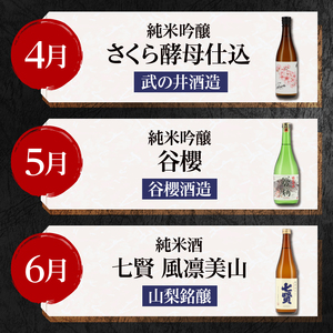【12ヵ月定期便】集え！日本酒ラバー！北杜市蔵元　日本酒　計12本定期便　各月1本お届け！ 日本酒 12ヶ月 定期便 720ml 12本 各月1本 飲み比べ 純米吟醸 純米酒 七賢 生?造り 本醸造 山梨銘醸 谷櫻酒造 武の井酒造 蔵元 晩酌 ギフト 贈り物 プレゼント 酒 家飲み 山梨県 北杜市 母の日 父の日 [h169]