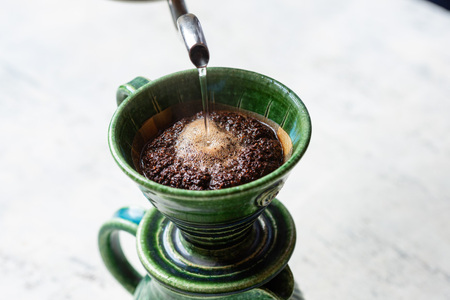 コーヒー陶器 ドリッパー コーヒーポット&ドリッパー8点セット コーヒーカップ3個 ソーサー3個 織部釉 [抱星窯 長崎県 東彼杵町 hs42bag390005]
