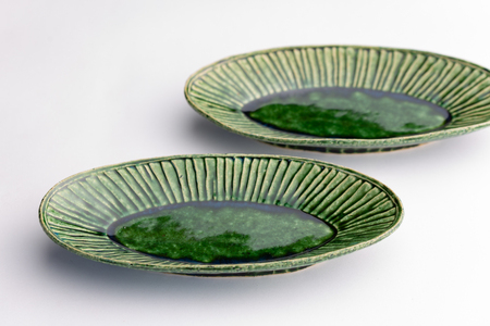 織部 皿 楕円皿 ペア 織部釉 [抱星窯 長崎県 東彼杵町 hs42bag390009]
