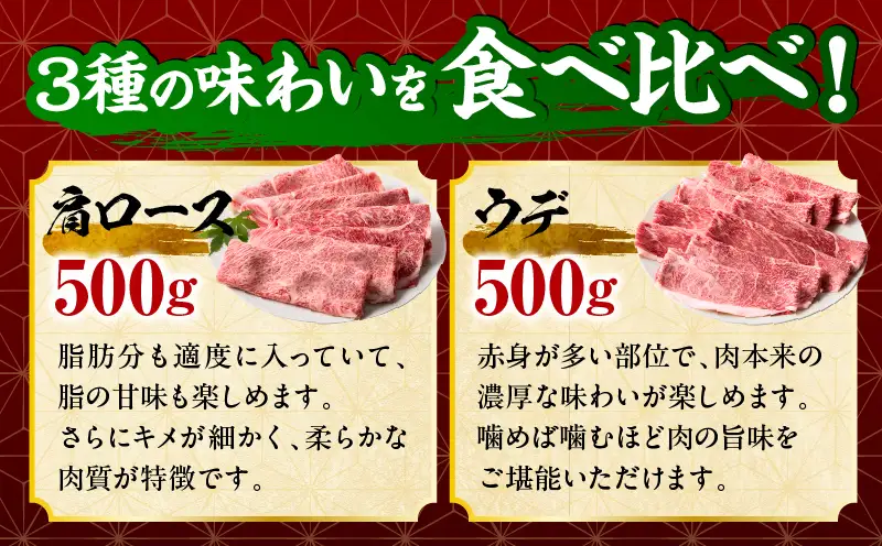 「畜産農家応援」 宮崎牛 スライス3種セット（肩ロース・ウデ・モモ）合計1.5kg_b0378_my_ouen_x1