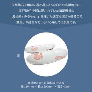 S026-052_天草 高浜焼カヌー皿 中2枚 計2枚入りセット（赤）