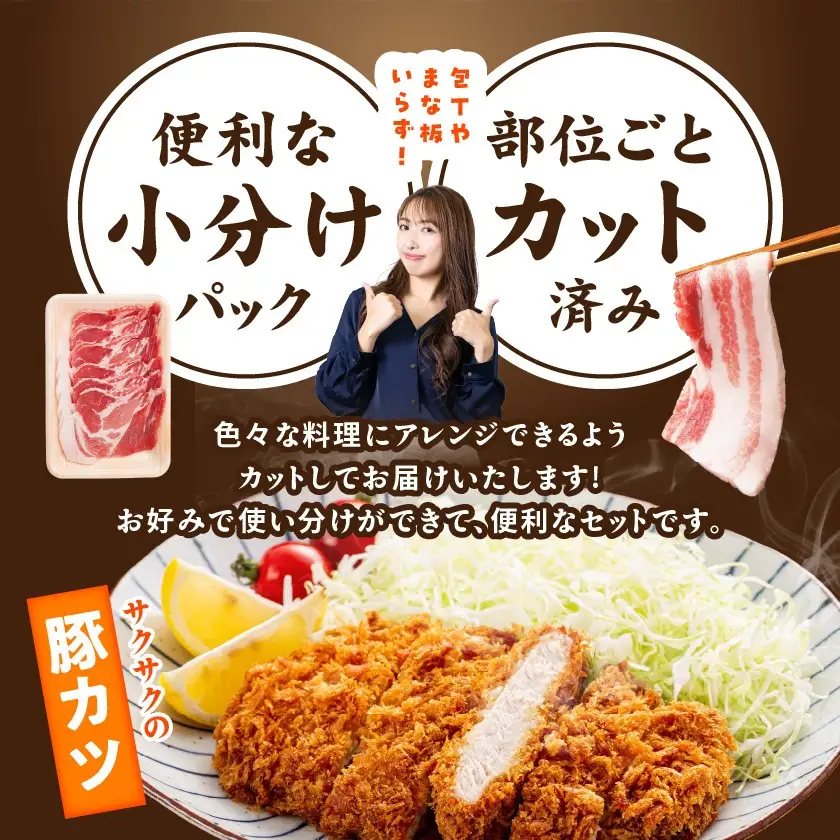 宮崎県産豚わくわく1.5kgセット(真空)_11-84-002-1500g_(都城市) 豚肉 豚肉セット 宮崎県産豚 しゃぶしゃぶ バラ 焼肉 切り落とし 肩ローススライス ロース とんかつ ミンチ 使い勝手抜群 小分け 真空