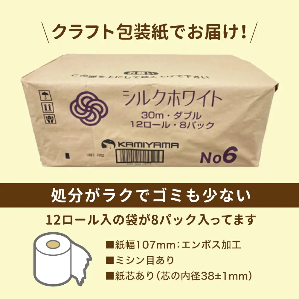 大容量 トイレットペーパーダブル 12R×8袋（合計96個） 備蓄 防災グッズ 無香料