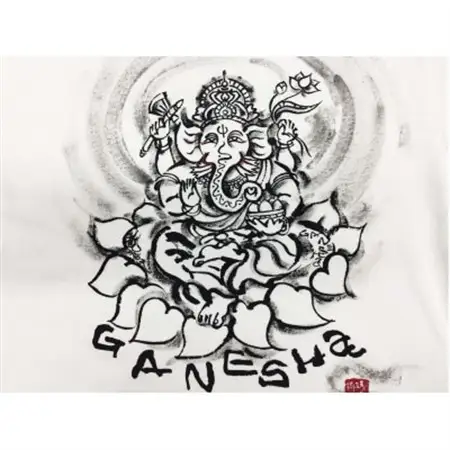 手描きTシャツ 仏画 ガネーシャ 白 (半袖 XLサイズ)【1615512】