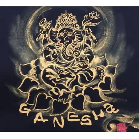 手描きTシャツ 仏画 ガネーシャ 黒 (半袖 Mサイズ)【1615516】